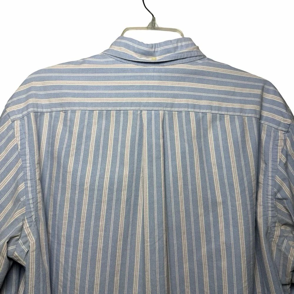 Polo Ralph Lauren Mens XL Slim Fit Oxford Shirt Blue Stripe Flesh Pony Preppy